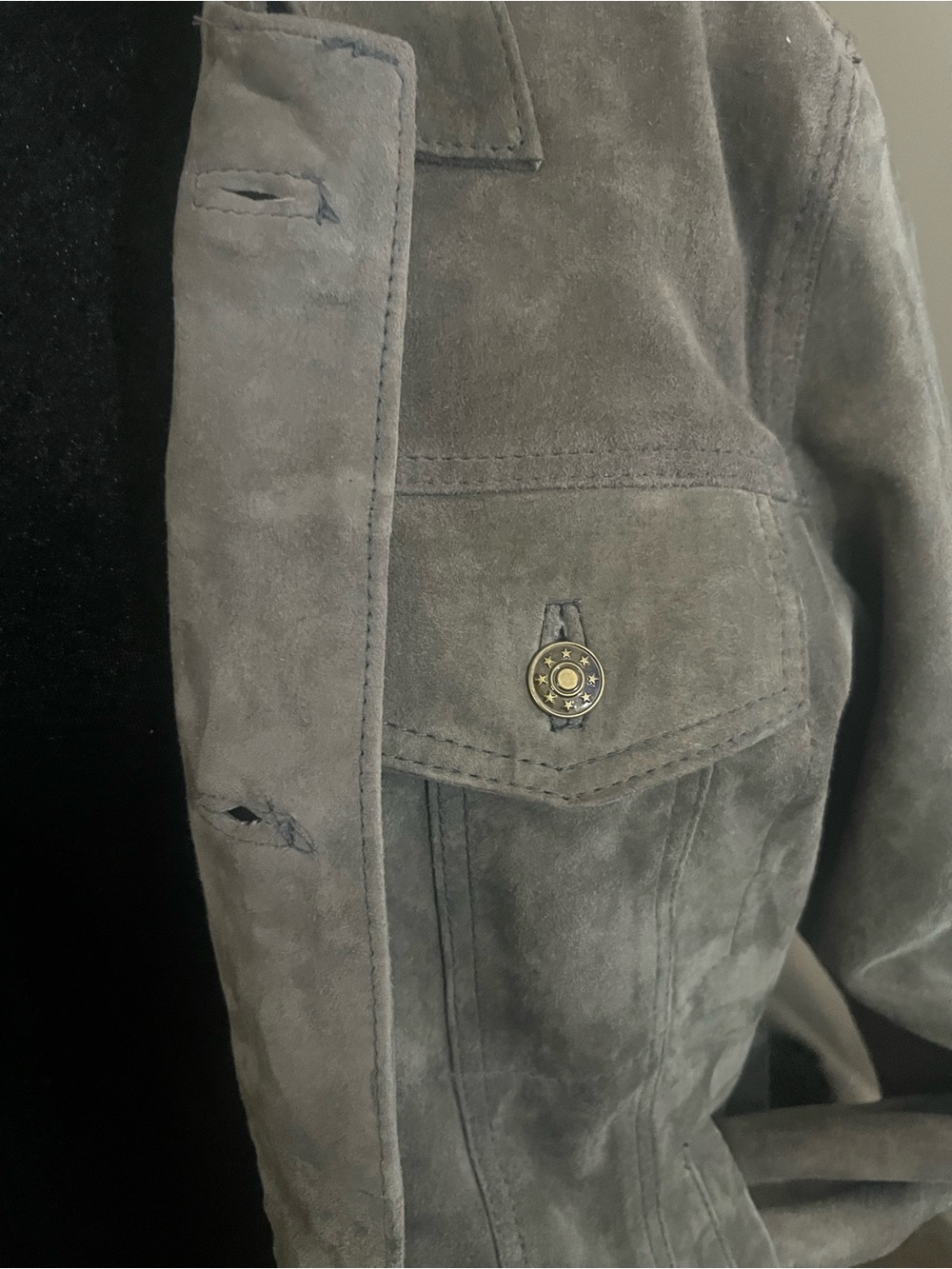 Gray Suede Leather Button-Up Jacket - Picture 3 of 9